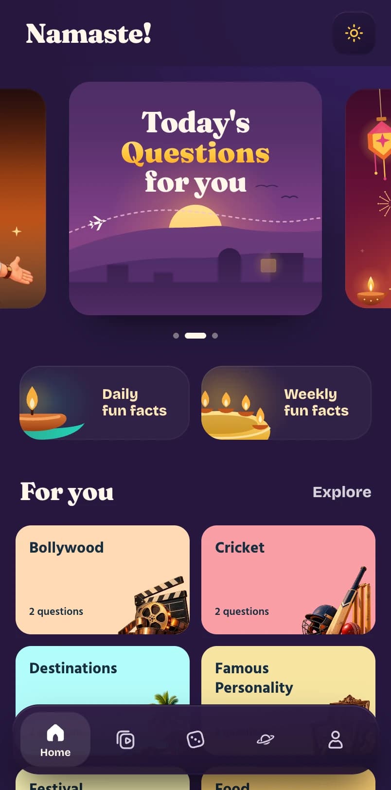Home: today's question and quizzes for you